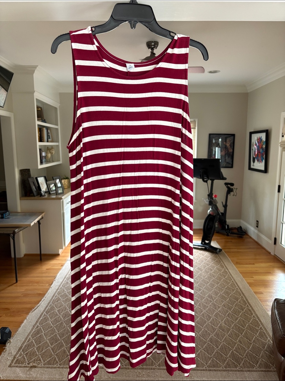 Old Navy Burgundy and White Striped Sleeveless Swing Dress